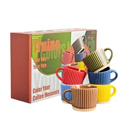 Truine 6-pack ceramic coffee mugs, 4 oz coffee mugs with handles, porcelain cups for coffee, tea, cappuccino, multiple colors, dishwasher and microwave safe