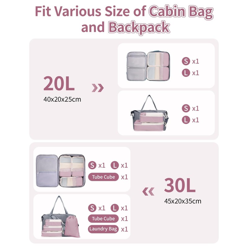 Narwey 6 Set Compression Packing Cubes for Backpack and Suitcases,