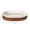 Creative Co-Op Stoneware Serving Dish with Mango Wood Base, Cream