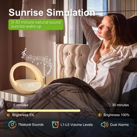 FUNFOR Bluetooth Alarm Clock, Sunrise Simulation Wake Up Night Light, 15W Fast Wireless Charging Alarm Clock for Bedroom, 10W Bluetooth Stereo Sound Speaker, USB Charger Port