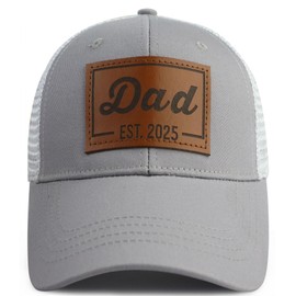 First Time Dad Gifts for Men Husband, Funny Leather Dad Est 2025 Hat, Best Dad Ever Gifts Baseball Cap, Birthday Pregnancy Gifts for New Daddy Father Gray