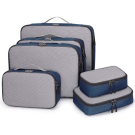 G4Free 3/6/7-Piece Packing Cubes Set, Suitcase Organiser, Foldable Bags for Shoes and Clothes, for Holiday Travel Luggage (Dark Blue, 1S + 2M + 2L + XL) 6 Pieces, Mesh Fabric)