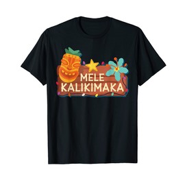 Mele Kalikimaka Tiki Mask Hawaiian Christmas Xmas T-Shirt, black
