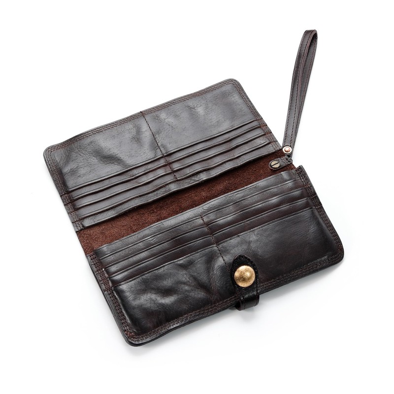 IJUN Full Grain Leather Handmade Bifold Long Wallet for Men