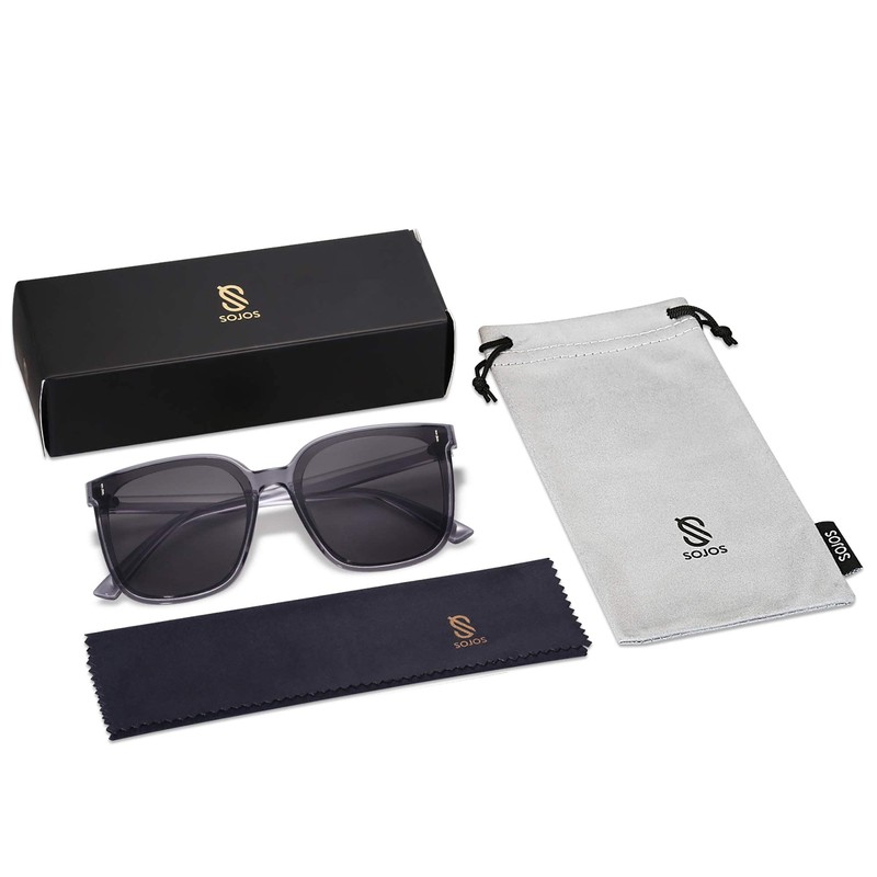 SOJOS SJ2157 Unisex Sunglasses Mirrored Retro Vintage Large Square Black