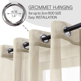 MRTREES Stores Curtains Beige Living Room Curtains Modern Tab-Top Curtain Set of 2 122 x 140 cm (H x W) Curtains with Eyelets in Linen Look Semi-Transparent Scarves Curtain Short