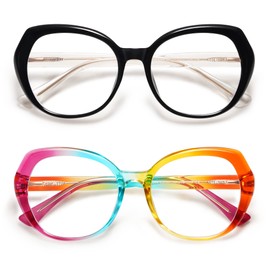 AMOMOMA Classic Round Reading Glasses for Women,Fashion Blue Light Blocking Womens Readers AM6064 C1+C2 1.75