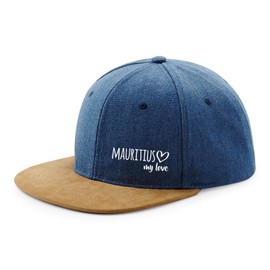 Huuraa Snapback Cap Mauritius My Love Geschenk Denim Mauritius Präsent