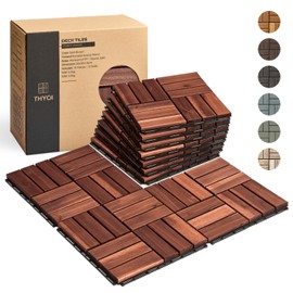 10 Pcs Premium Deck Tiles, Patio Flooring - Outdoor Waterproof Acacia Wood Tiles for All Weather Use - Balcony, Backyard, Indoor & Outdoor (Dark Brown Crossed Pattern, 10 Square Ft)