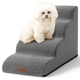 COZY KISS Dog Stairs for Small Dogs 19.7" H, Curved Dog Step for Puppy, Older or Cat, Medium Pet Ramp for Sofa, Couch or Bed, Ladder with High Density Foam, 15.7x28.3x19.7 inch, 4 Step, Dark Grey