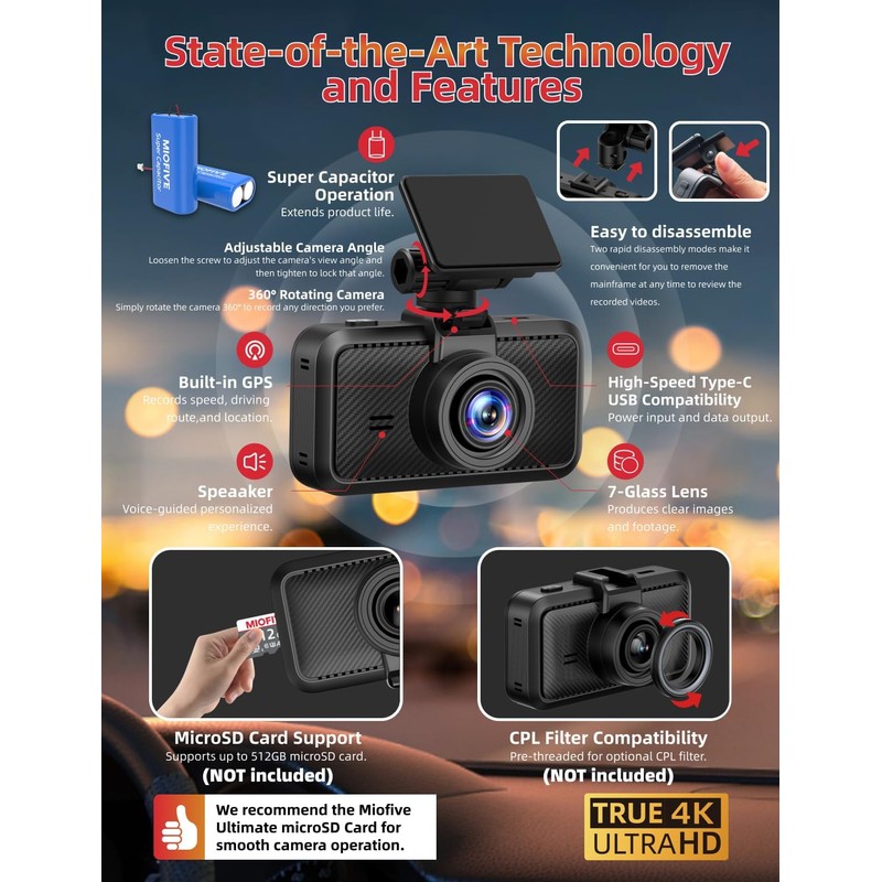 Dash Cam Front for Car 4K/2160P Dash Camera with 5G