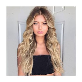 Topyond Golden Brown Color Wigs, Long Synthetic Wig with Mesh Cover, Wavy Curly Hair Extension for Women and Girls, Comfortabe and Breathable