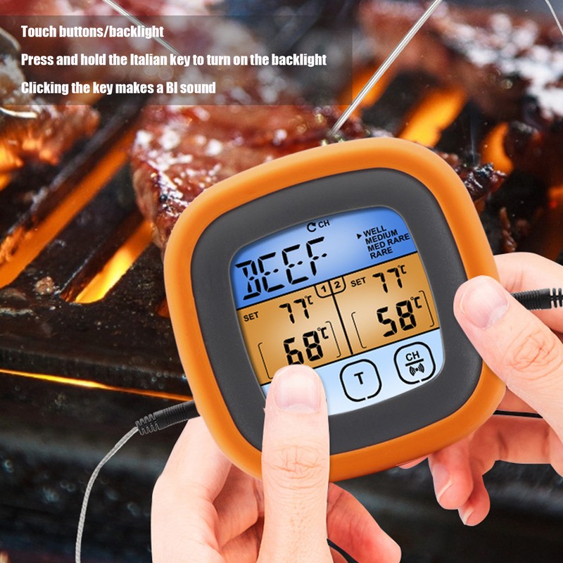 Barbecue Oven Thermometer Dual Probe Electronic Digital Display Touch Button