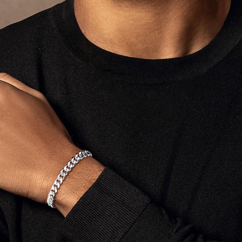 HIMSTORY Silver Bracelet for Men, 7mm 925 Sterling Silver Cuban