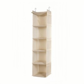 YIAGUN Hanging Storage with 5 Shelves Wardrobe Closet Organiser, Storage Shelves Unit with 6 Pockets for Clothes (30 x 30 x 108cm) (Beige)