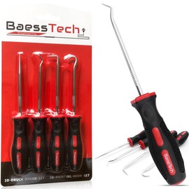 BaessTech 3D Printing Hook Set 4-Piece - Support Structures Easily Remove - Tool with Hardened Tips & Ergonomic Handle - Hook Set 3D Printer Tool Accessories, Hand Deburring Tool