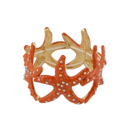 Alilang Sealife Gold Tone Aurora Borealis Ocean Boho Elastic Expandable Starfish Bracelet with Crystals, Coral