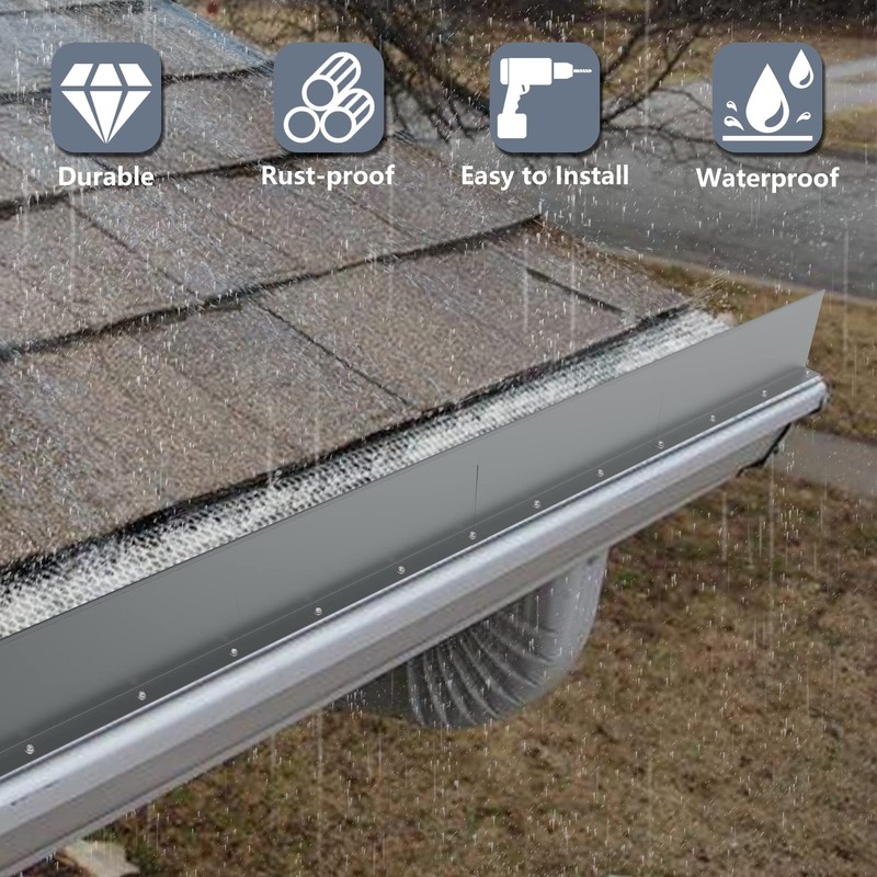 Flamorrow 4 Pack Aluminum Gutter Valley Splash Guards, Rainwater Roofing