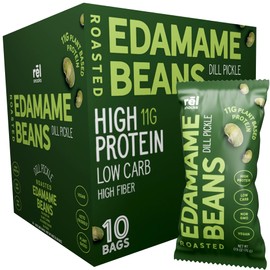 Rēl Snacks Dill Pickle Roasted Edamame – High Protein Low Carb Snack (11g Protein per Serving) – Keto-Friendly, Vegan, Non-GMO – 10-Pack 0.9oz Bags