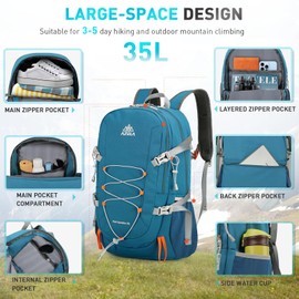Geila Rucksack 35L Hiking Backpack，Mountaineering Backpack with Rain Cover for Travelling Outdoors Camping Mountaineering Hiking Cycling Climbing (35L-Blue)