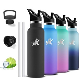 Stainless Steel Water Bottle, Water Bottle, 750 ml, BPA-Free, Water Bottle with Straw, Double-Walled Vacuum Insulated, Leak-Proof, Thermos for Hiking, Fitness, Camping, Office, Sports