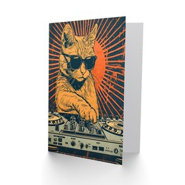 Artery8 Birthday Card Retro Sun DJ Decks Cat Lover Sunglasses For Him Man Male Dad Brother Son Papa Grandad Greeting Card