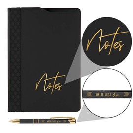Black And Gold Notes Folio And Pen Set/Write That Down Faux Leather Padfolio Notebook Set