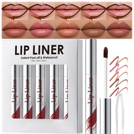 Wugbc 5 Colors Lip Stain Peel Off Lip Liner Set, Long Lasting Tattoo Matte Lip Tint, Transfer Proof Lipstain Marker Easy to Use Non-Stick Cup Nude Pink Brown Lip Liner Stain Makeup for Women