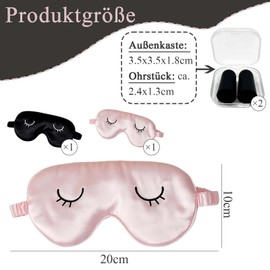 2 Stück 20 * 10cm Schlafmasken Herren Und 2 Paare Schwarze Ohrstöpfe Set,Ausdehnbar Schlafmaske Seide,Lindert Augenmüdigkeit Schlafmaske Frauen Schlafbrille für Schlafzimmer (Pink Und Schwarz)