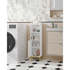 Hzuaneri Bathroom Storage Cabinet, Small Corner Floor Cabinet with Door and Shelves, Narrow Toilet Paper Cabinet, Bathroom Organizer with Adjustable Shelf, for Small Spaces, White BC38213G