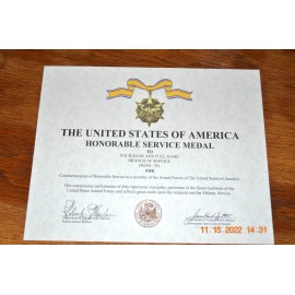 Honorable Service Certificate (Ruptured Duck) US Army USN USAF USMC USCG USMM