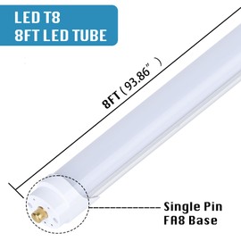 BSK.BESTKA (4-Pack),T8/T10/T12 8FT LED Tube Light, Single Pin FA8 Base, 100W 15000LM 6000K Cold White, 180 Degree Flat Shaped LED Fluorescent Bulb (250W Equiv.), Frosted Cover, Dual-Ended Power