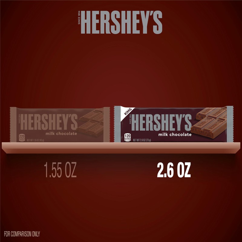 HERSHEY'S Milk Chocolate King Size, Candy Bars, 2.6 oz (18