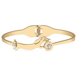 WEVENI Cute Dachshund Gifts For Women Girls 18k Gold Plated Stainless Steel Weiner Dachshund Bracelet Cuff Bangle Decor Charms Dog Mom Gifts (Gold Plated)