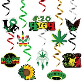 30Pcs Weed Party Swirl Decorations Hanging Spiral Decor Whirl Streamers Pot Leaves Ceiling Streamers Psychedelic Spiral Favors for Birthday Party Room Decor