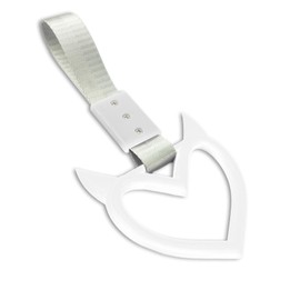 Lyxheth 2PCS Heart shaped Car Handle Straps, Heart Car Accessories, Ring Hearts Shaped Cars Hand Strap Drift Charm, Universal Handle Keychains Accessory Suitable for Cars Bus (White+silver)