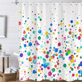 Colorful Shower Curtain, Watercolor Rainbow Abstract Polka Dot Funny Cute Shower Curtains for Kids, Wedding Festival Party Decor Bath Curtains, Waterproof Fabric Polyester with Hooks 72x72 Inch