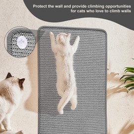 Cat Scratching Mat Sisal, 2 Packs Natural Sisal Fabric 23.6" x 15.8" Cat Scratching Pad with Cute Playing Toy and Spiral Nails, Cat Scratching Wall Scratchers for Fabric Sofa Chair (2Pcs,Grey)