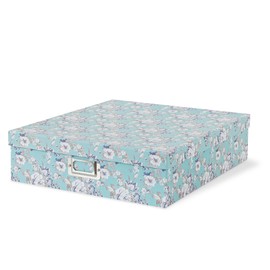 Soul & Lane Photo Storage Box with Lid, 14.8 × 13.0 × 3.7 Inches, Floral Keepsake Memory Organizer, Cardboard Storage for Photo Albums, Scrapbooks, Artwork, Stationary, Memorabilia, Blue Cottage