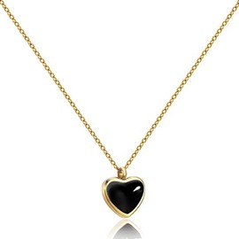 Black Heart Necklace for Women, 18K Gold Heart Necklace Black Tourmaline Necklace for Girls as Handmade Necklace for Her or Birthday Anniversary for Her