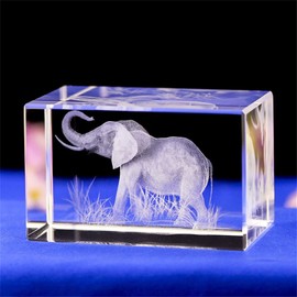 ELEPHANT GIFTS/3d laser etched crystal art of ELEPHANT FIGURINES Crystal Glass Cube Engraving for Home Decoration Birthday, elephant gifts for women girl children men (30 * 30 * 40mm)