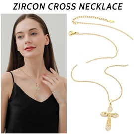 Women's Cross Necklace, Women's Gold Cross Chain, Women's AAA Zirconia Cross Pendant, Hypoallergenic 18K Gold-Plated Chain, Fashion Jewellery for Women Girls Gift