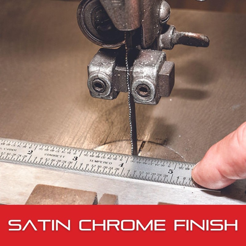Starrett Spring Tempered Steel Rule with Satin Chrome Finish, Quick