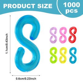 CIATBYYJ 1000 Stück S Clips Loom Bänder Zubehör,Bunte Loom Bänder Verschlüsse,DIY Rubber Band Schmuck Zubehör für Den Anschluss Von Band Armbänder Erwachsene Kinder