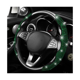 Gdnecad 2 PCS Steering Wheel Covers, Bling Rhinestones Steering Wheel Protectors with Segmented Design, Anti-Slip Sparkling Wrap Covers Interior Decoration Fit 14-15.6 Inch Wheels (Green)