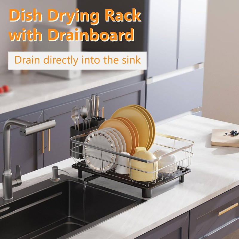 AIDERLY Stainless Steel Dish Drying Rack with Drainboard Dish Drainers
