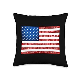 United States Flag American Pledge Allegiance Text USA Flag Throw Pillow, 16x16, Multicolor