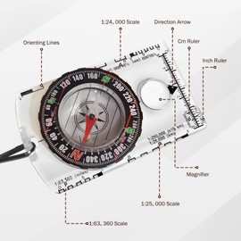1pc Menjo Outdoors Starter Compass Ideal for Boy Scouts, Girl Guides, Cubs, Brownies, or Wilderness Enthusiasts. Great for Camping, Hiking, Backpacking, Mountaineering, and Exploration White
