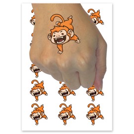Silly Monkey Doing Handstand Temporary Tattoo Water Resistant Fake Body Art Set Collection - 15 2" Tattoos (1 Sheet)