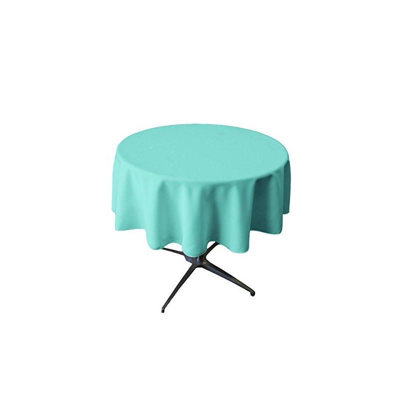 LA Linen Polyester Poplin Round Tablecloth, 58", Turquoise Light